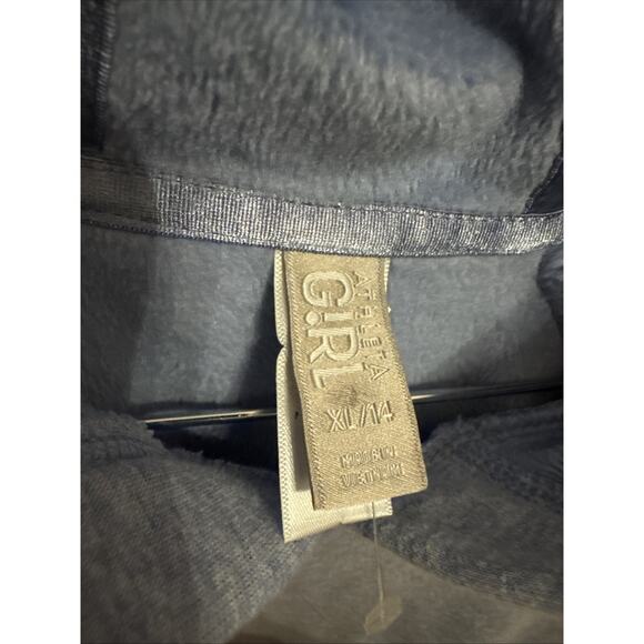 Athleta Girls XL 14 Sweatshirt Crazy Cozy Tunic Hoodie Blue Lined - Picture 3 of 6